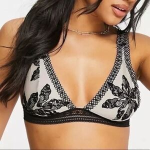 Women's XS NWT Free People Black Alia Mesh V Neck Bralette New